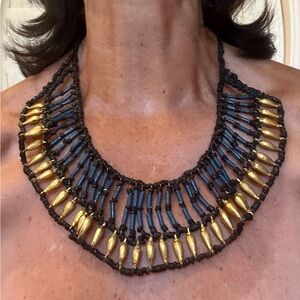 Handmade Navy, Gold and Black Beaded Choker